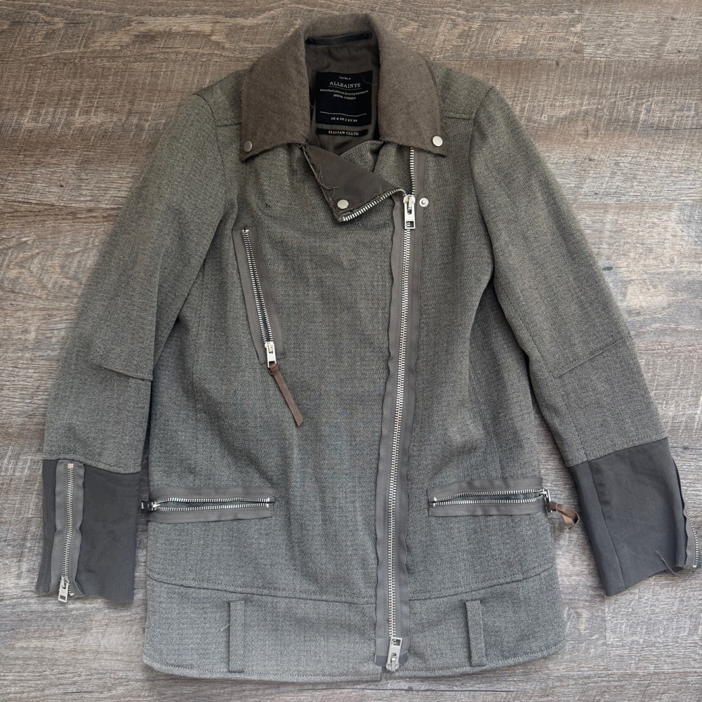 All Saints Zulia Biker Jacket Deconstructed No Belt Moto Distressed Sz 2 Flaw